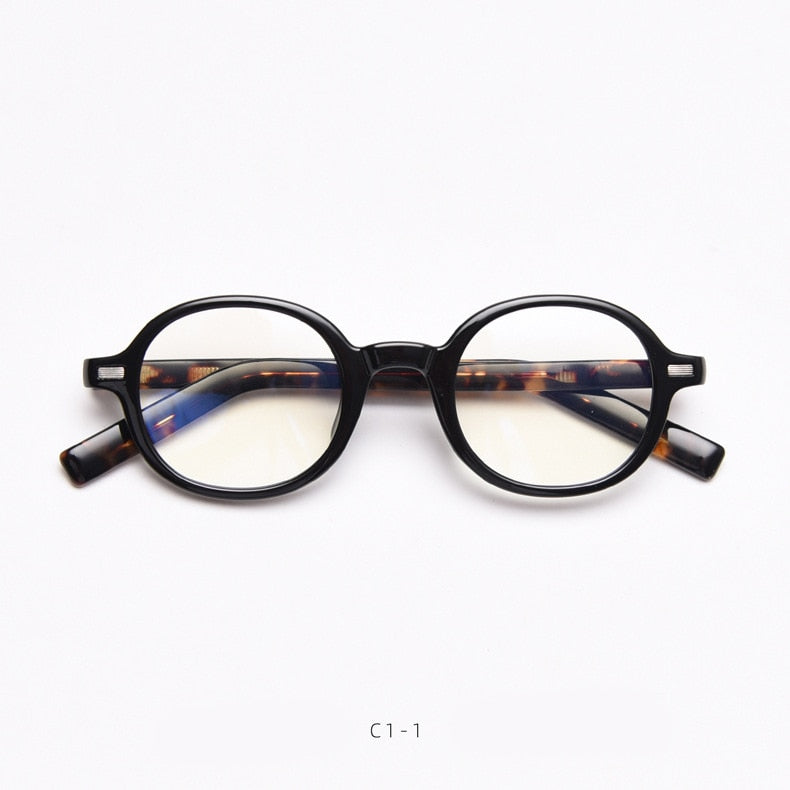 CCspace Unisex Full Rim Oval Tr 90 Titanium Frame Acetate Leg Eyeglasses 49828 Full Rim CCspace C1-1Leopard