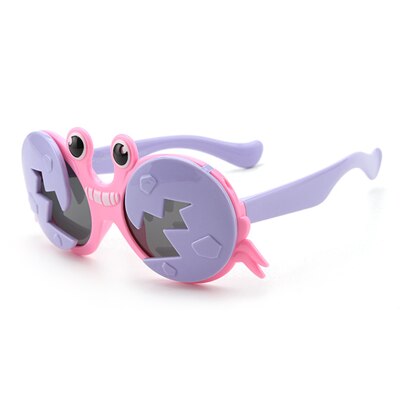 Ralferty Kids' Sunglasses Cartoons Crab Flip Up Unbreakable K8265 Sunglasses Ralferty C42Pink-LightPurple With Glasses Case