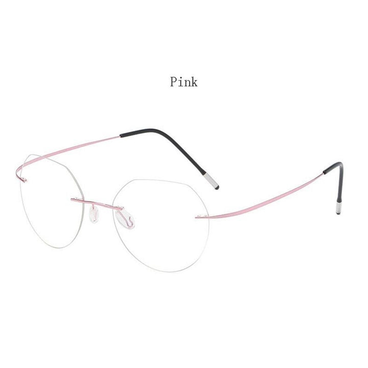 Hdcrafter Unisex Rimless Polygon Round Titanium Frame Eyeglasses 6001-6002 Rimless Hdcrafter Eyeglasses Model-A-Pink