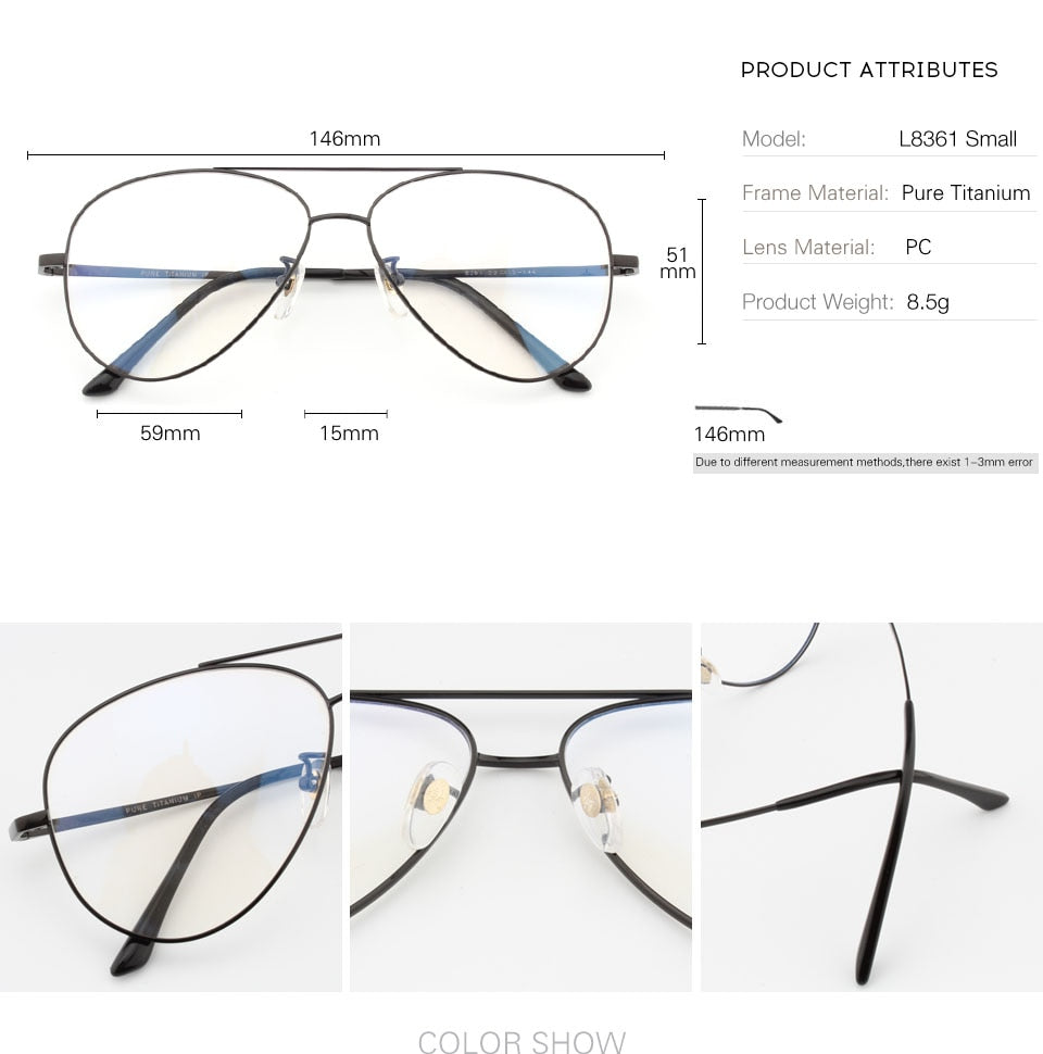 Muzz Unisex Full Rim Round Pilot Double Bridge Titanium Frame Eyeglasses L8361 Full Rim Muzz