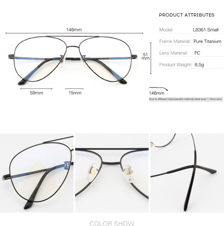 Muzz Unisex Full Rim Round Pilot Double Bridge Titanium Frame Eyeglasses L8361 Full Rim Muzz