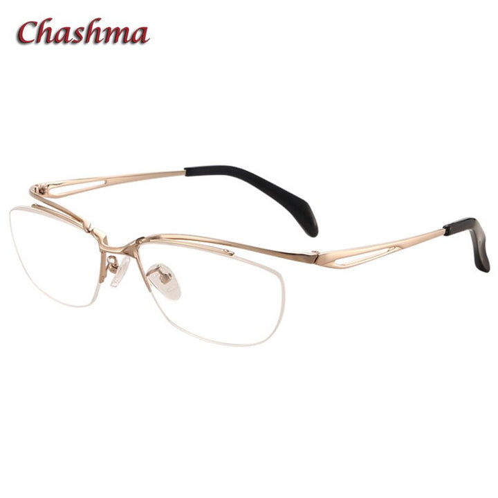 Chashma Ochki Men's Semi Rim Square Titanium Eyeglasses 015 Semi Rim Chashma Ochki Gold