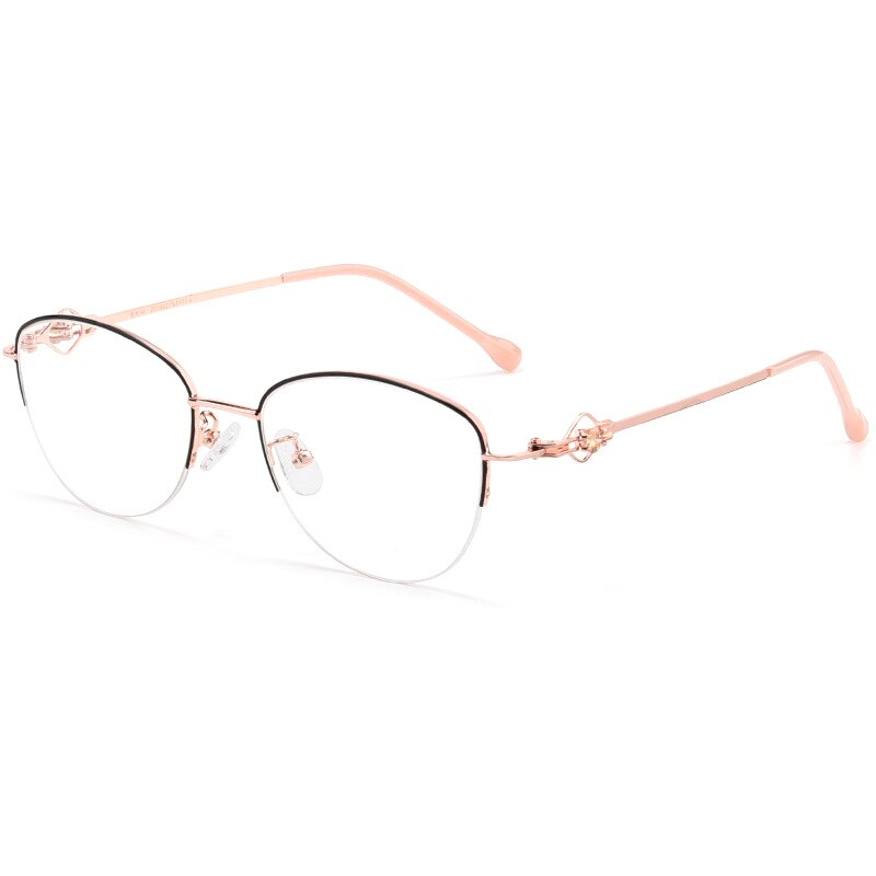 Yimaruili Women's Semi Rim Alloy Frame Eyeglasses 8025Z Semi Rim Yimaruili Eyeglasses Black Gold