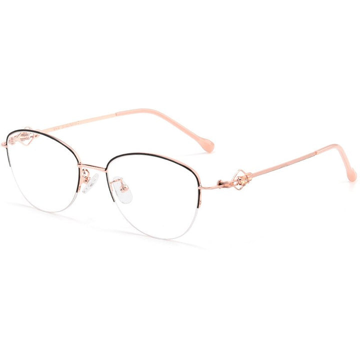 Yimaruili Women's Semi Rim Alloy Frame Eyeglasses 8025Z Semi Rim Yimaruili Eyeglasses Black Gold