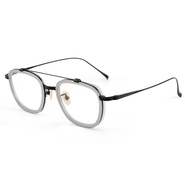 Muzz Men's Full Rim Square Polygonal Acetate Titanium Frame Eyeglasses M05209 Full Rim Muzz gray