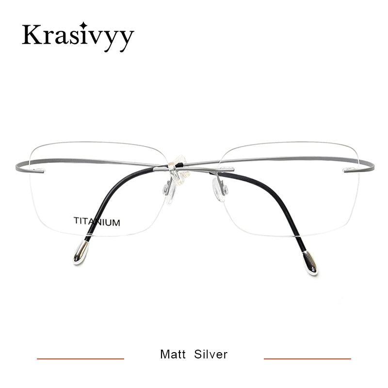 Krasivyy Unisex Rimless Square Screwless Titanium Eyeglasses Kr16016 Rimless Krasivyy Matt Silver