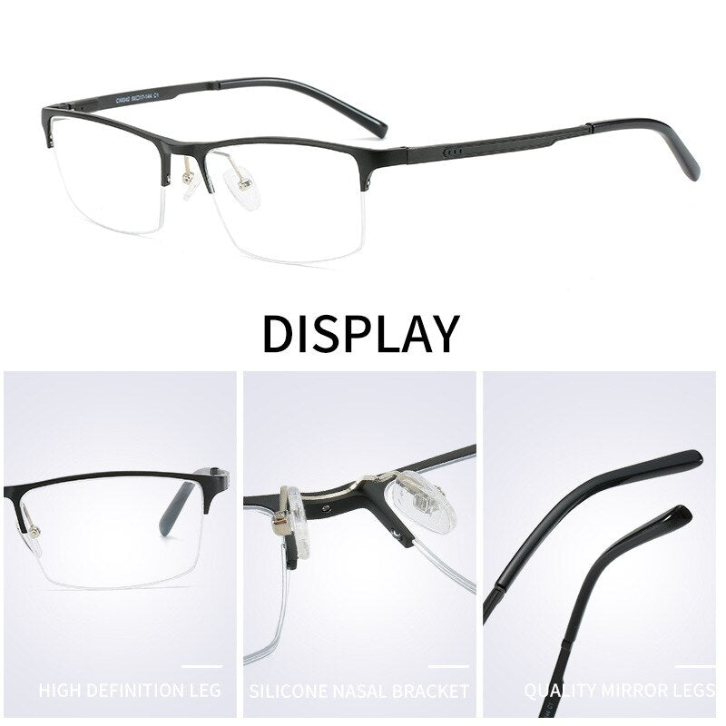 Hdcrafter Men's Semi Rim TR 90 Titanium Alloy Square Frame Eyeglasses P6342 Semi Rim Hdcrafter Eyeglasses