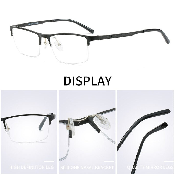 Hdcrafter Men's Semi Rim TR 90 Titanium Alloy Square Frame Eyeglasses P6342 Semi Rim Hdcrafter Eyeglasses