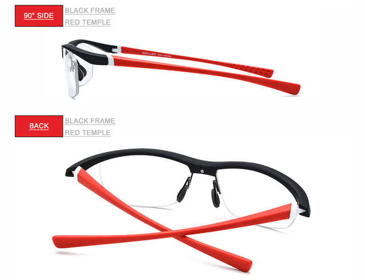 Hdcrafter Men's Semi Rim Rectangle TR 90 Sports Frame Eyeglasses 7027 Full Rim Hdcrafter Eyeglasses