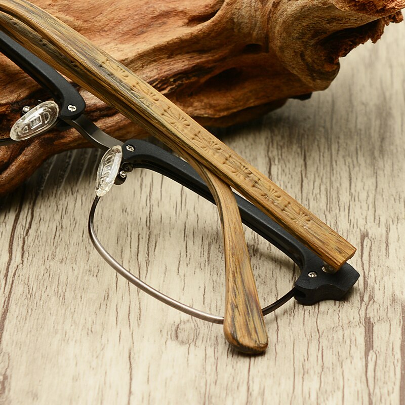 Hdcrafter Men's Full Rim Square Wood Titanium Frame Eyeglasses Ta12321 Full Rim Hdcrafter Eyeglasses