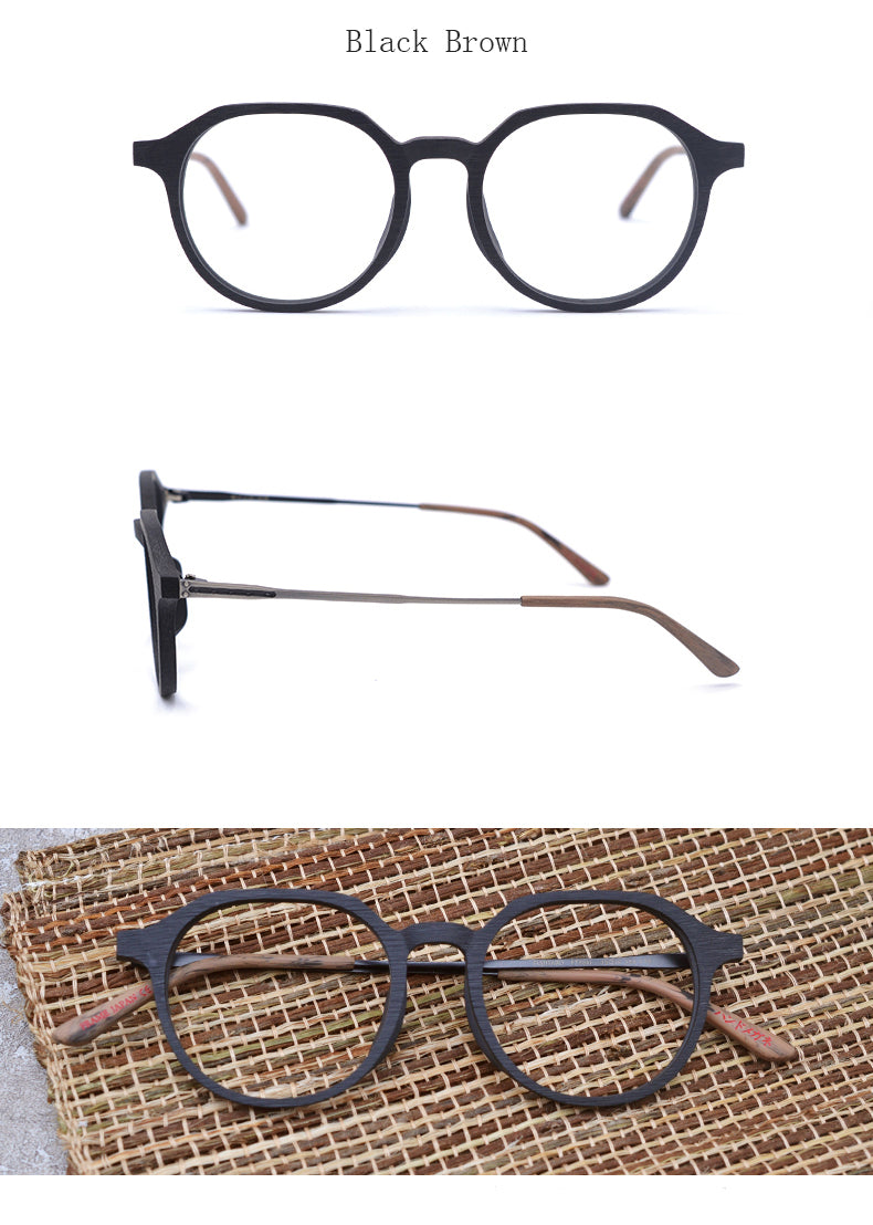 Hdcrafter Unisex Full Rim Round Wood Frame Eyeglasses Ft8861 Full Rim Hdcrafter Eyeglasses