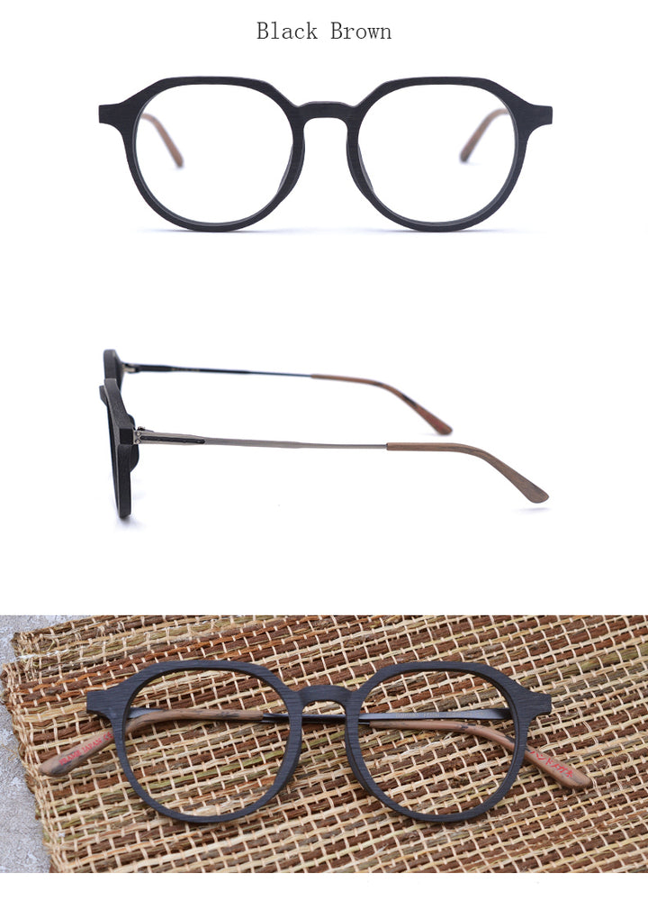 Hdcrafter Unisex Full Rim Round Wood Frame Eyeglasses Ft8861 Full Rim Hdcrafter Eyeglasses