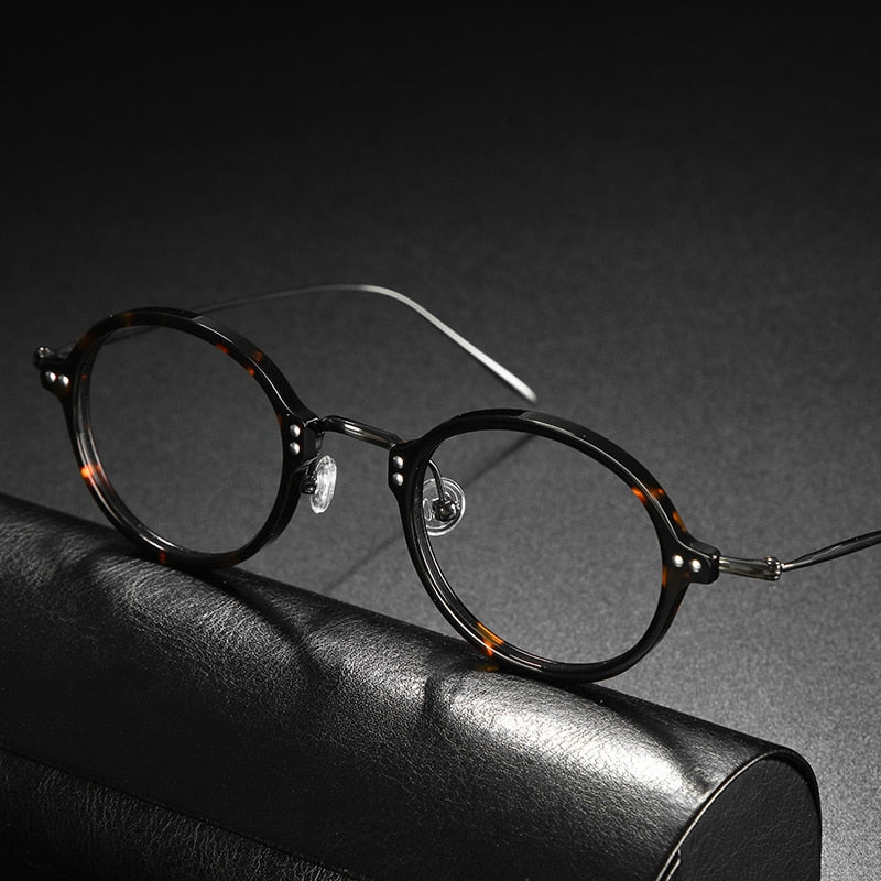 Gatenac Unisex Full Rim Round Acetate Titanium Frame Eyeglasses Gxyj546 Full Rim Gatenac Tortoise Gun