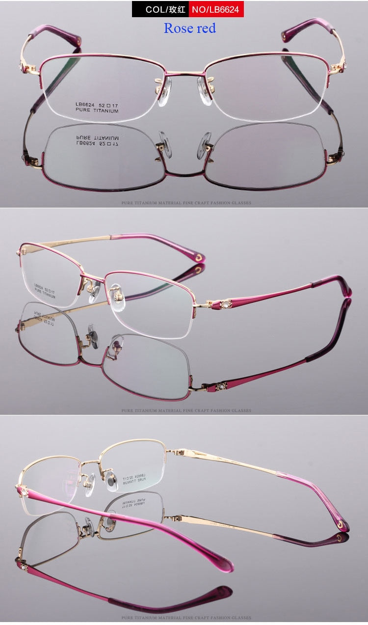 Women's Semi Rim Titanium Frame Eyeglasses Lr6624 Semi Rim Bclear
