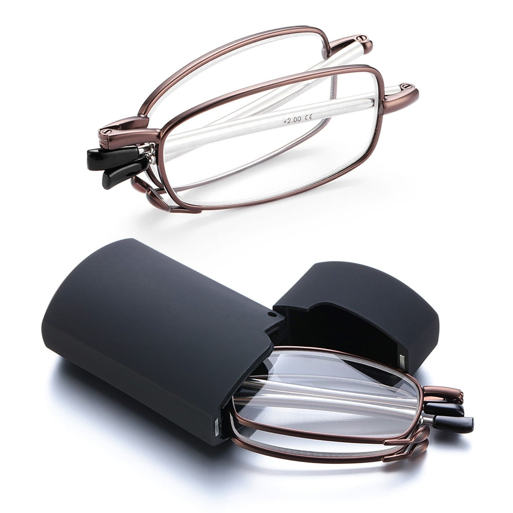 Gootrades Unisex Full Rim Square Alloy Foldable Reading Glasses 5923 Reading Glasses Gootrades +100 Brown