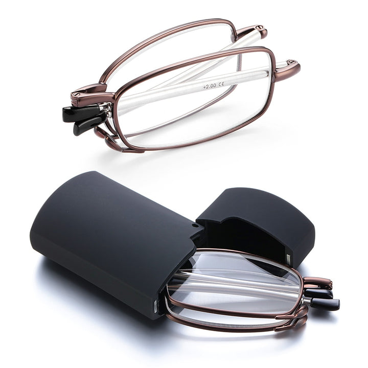 Gootrades Unisex Full Rim Square Alloy Foldable Reading Glasses 5923 Reading Glasses Gootrades +100 Brown
