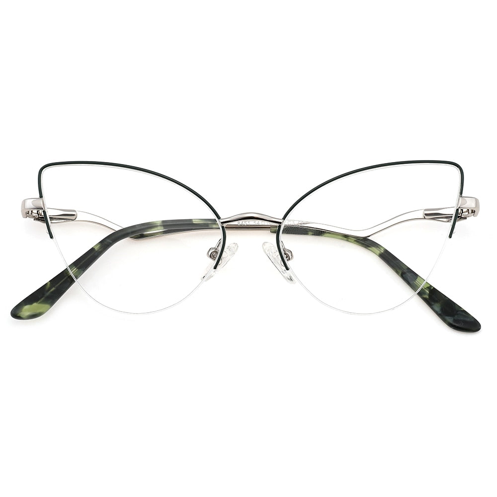 Laoyehui Women's Semi Rim Cat Eye Alloy Frame Reading Glasses 84511 Reading Glasses Laoyehui 0 Green