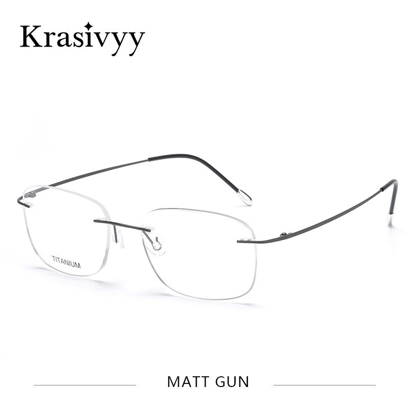 Krasivyy Unisex Rimless Square Titanium Eyeglasses Kr6010 Rimless Krasivyy Matt Gun