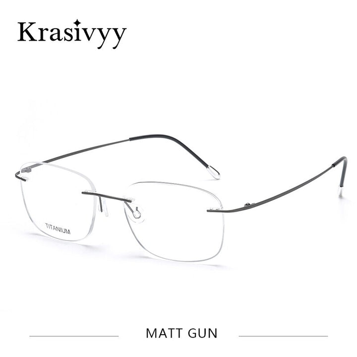 Krasivyy Unisex Rimless Square Titanium Eyeglasses Kr6010 Rimless Krasivyy Matt Gun