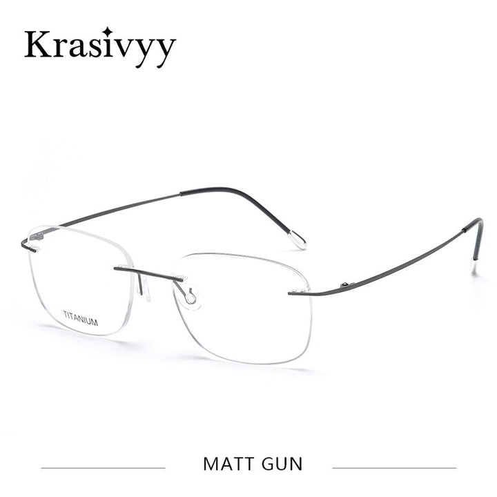 Krasivyy Unisex Rimless Square Titanium Eyeglasses Kr6010 Rimless Krasivyy Matt Gun  