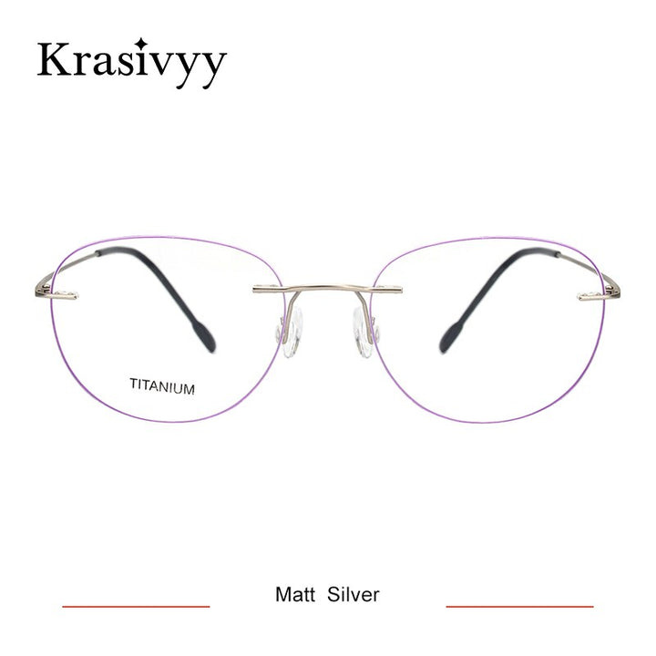Krasivyy Unisex Rimless Round Square Titanium Eyeglasses Ls03 Rimless Krasivyy Matt Silver  