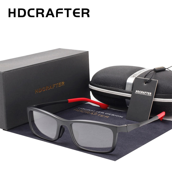 Hdcrafter Men's Full Rim TR 90 Titanium Rectangle Frame Sports Photochromic Custom Lens Eyeglasses 17209 Full Rim Hdcrafter Eyeglasses
