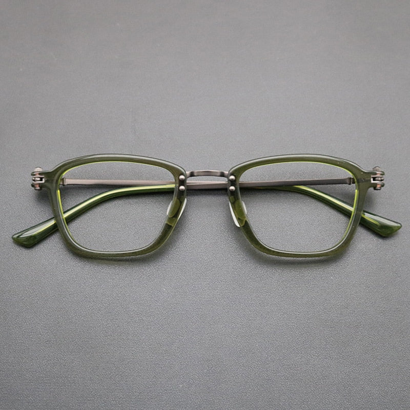 Gatenac Unisex Full Rim Square Titanium Acetate Frame Eyeglasses Gxyj694 Full Rim Gatenac Green