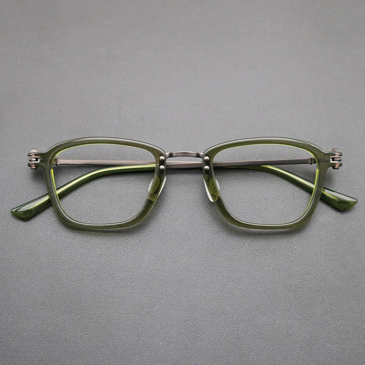 Gatenac Unisex Full Rim Square Titanium Acetate Frame Eyeglasses Gxyj694 Full Rim Gatenac Green