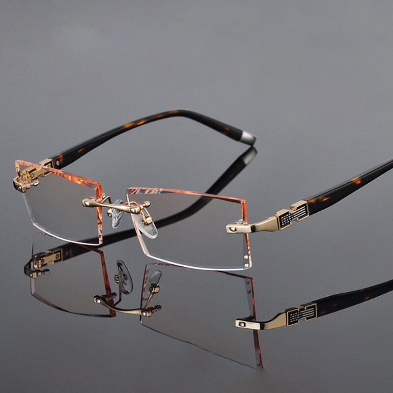 Reven Jate 58050 Alloy Rimless Diamond Cutting Man Glasses Frame Eyeglasses Men Eyewear Rimless Reven Jate