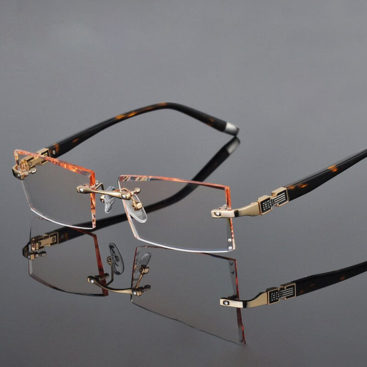 Reven Jate 58050 Alloy Rimless Diamond Cutting Man Glasses Frame Eyeglasses Men Eyewear Rimless Reven Jate