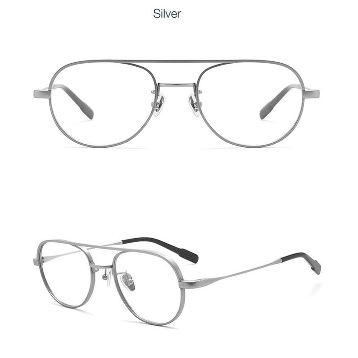Muzz Unisex Full Rim Oval Round Titanium Double Bridge Frame Eyeglasses 1217 Full Rim Muzz Silver