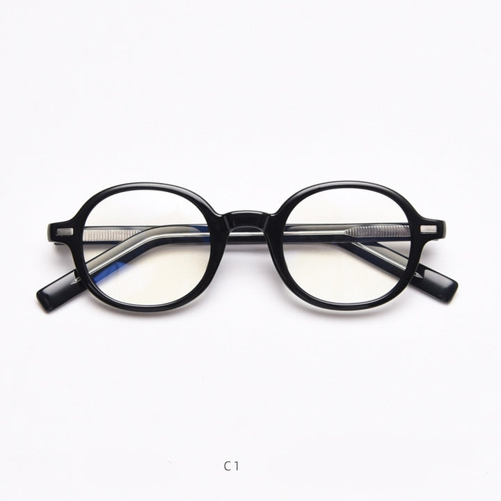 CCspace Unisex Full Rim Oval Tr 90 Titanium Frame Acetate Leg Eyeglasses 49828 Full Rim CCspace C1Black