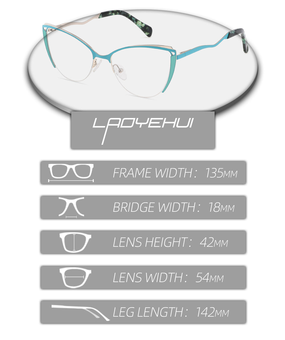 Laoyehui Women's Semi Rim Cat Eye Alloy Myopic Reading Glasses 8889c2 Reading Glasses Laoyehui