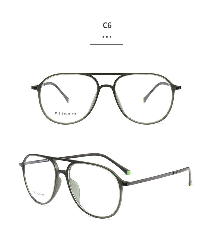 Unisex Double Bridge Acetate Steel Round Full Rim Eyeglasses 1116 Full Rim Bclear