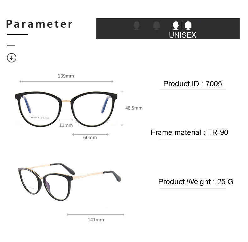 Hotony Women's Full Rim TR 90 Resin Round Frame Eyeglasses 7005 Full Rim Hotony