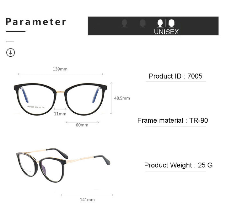 Hotony Women's Full Rim TR 90 Resin Round Frame Eyeglasses 7005 Full Rim Hotony