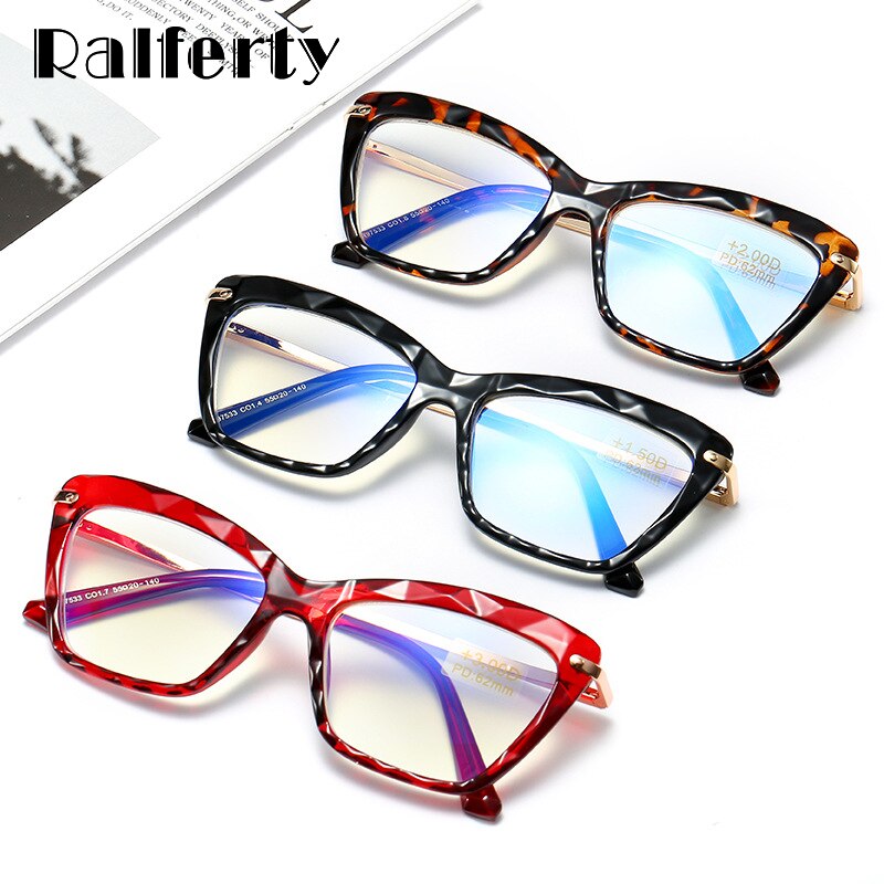 Ralferty Women's Reading Glasses Acetate Cat Eye 9753 Reading Glasses Ralferty