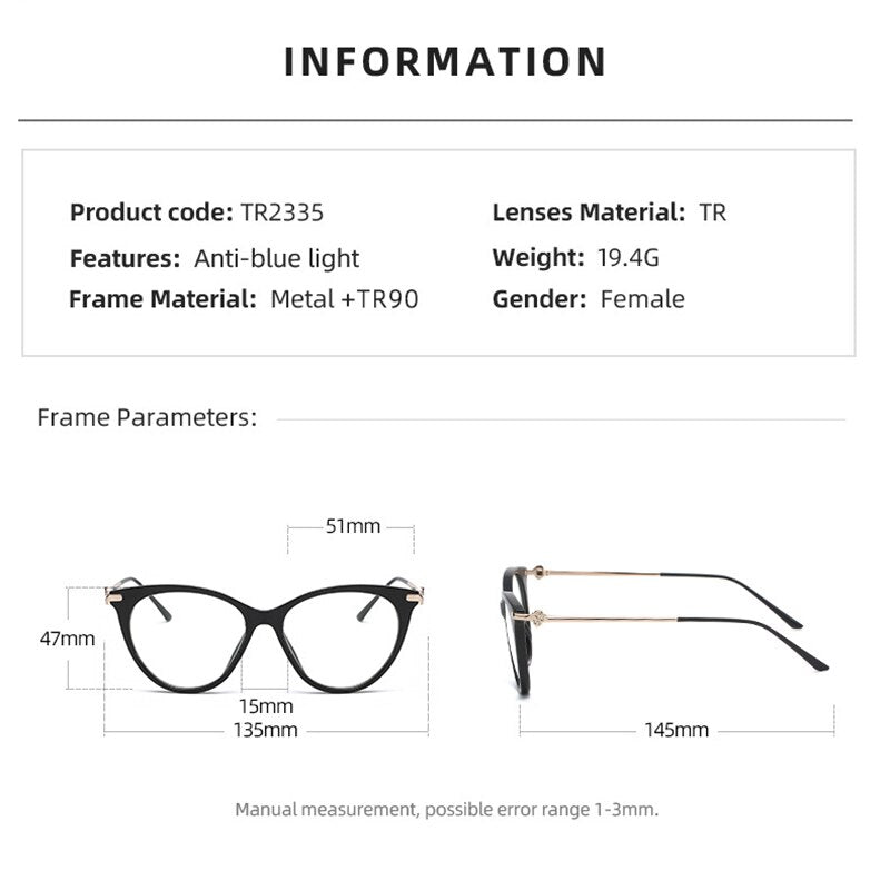 Hotony Women's Full Rim Cat Eye TR 90 Resin Frame Eyeglasses Tr2335 Full Rim Hotony