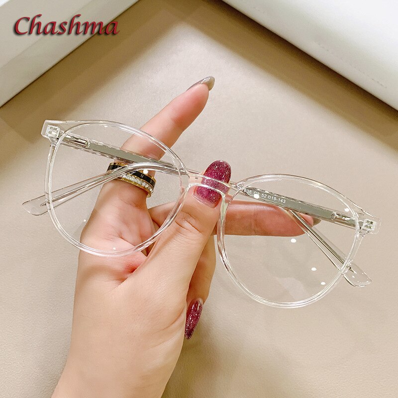 Chashma Ochki Women's Full Rim Round Tr 90 Titanium Eyeglasses 7838 Full Rim Chashma Ochki Transparent  