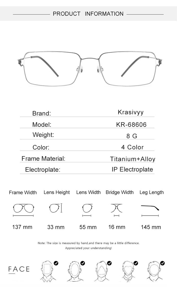 Krasivyy Men's Full Rim Square Screwless Titanium Alloy Eyeglasses Kr68606 Full Rim Krasivyy   
