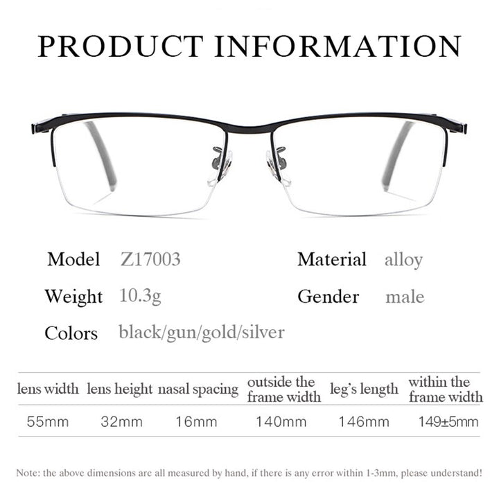Hotochki Men's Semi Rim Alloy Frame Eyeglasses Z17003 Semi Rim Hotochki