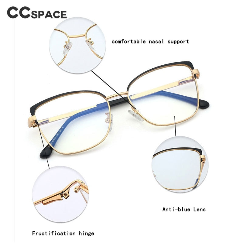CCspace Women's Full Rim Square Cat Eye Alloy Frame Eyeglasses 48266 Full Rim CCspace