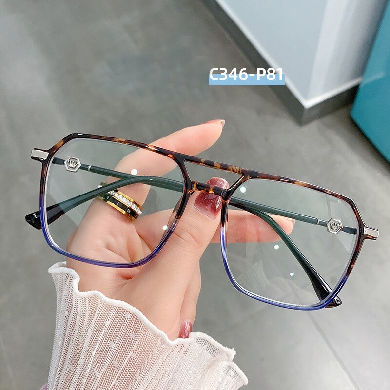 Hotony Women's Full Rim TR 90 Resin Square Double Bridge Frame Eyeglasses Lk309 Full Rim Hotony C346-P81