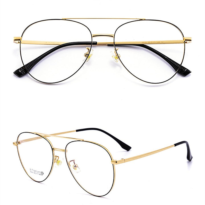 Yimaruili Unisex Full RIm Double Bridge β Titanium Frame Eyeglasses 8826 Full Rim Yimaruili Eyeglasses Black Gold China