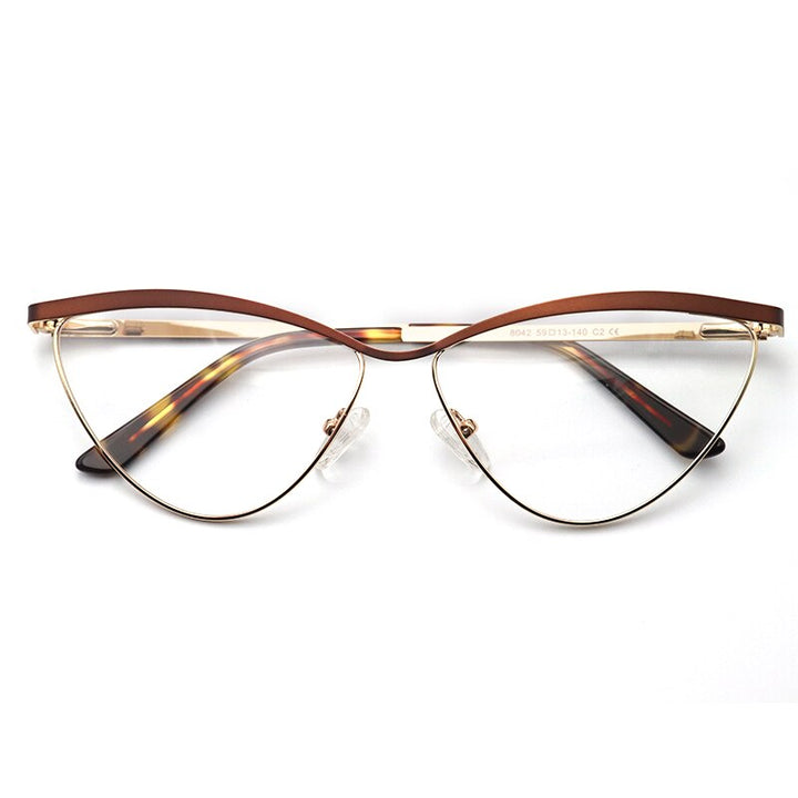 Laoyehui Women's Eyeglasses Cat Eye Alloy Frame 8042 Full Rim Laoyehui Auburn