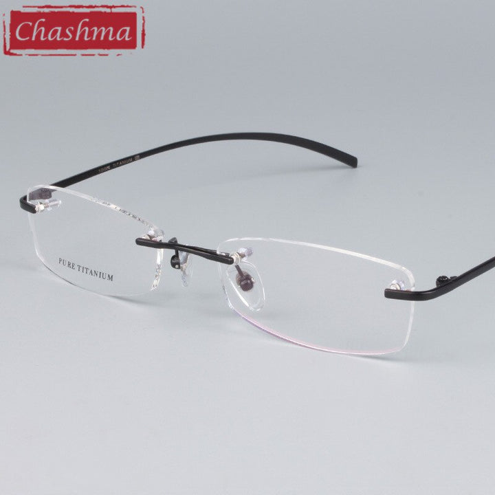 Chashma Ottica Unisex Rimless Rectangle Titanium Eyeglasses 1028 Rimless Chashma Ottica Black