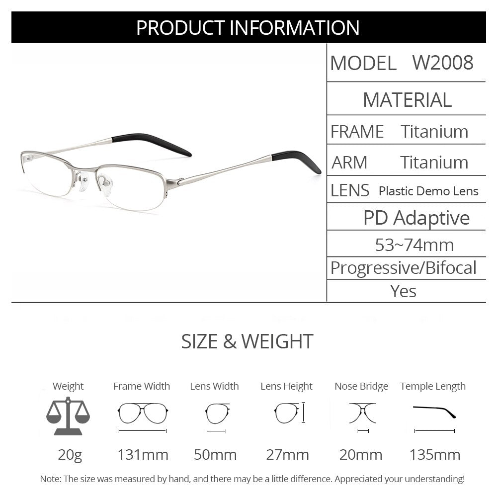 Gmei Women's Eyeglasses Rectangle Semi Rim Pure Titanium W2008 Full Rim Gmei Optical