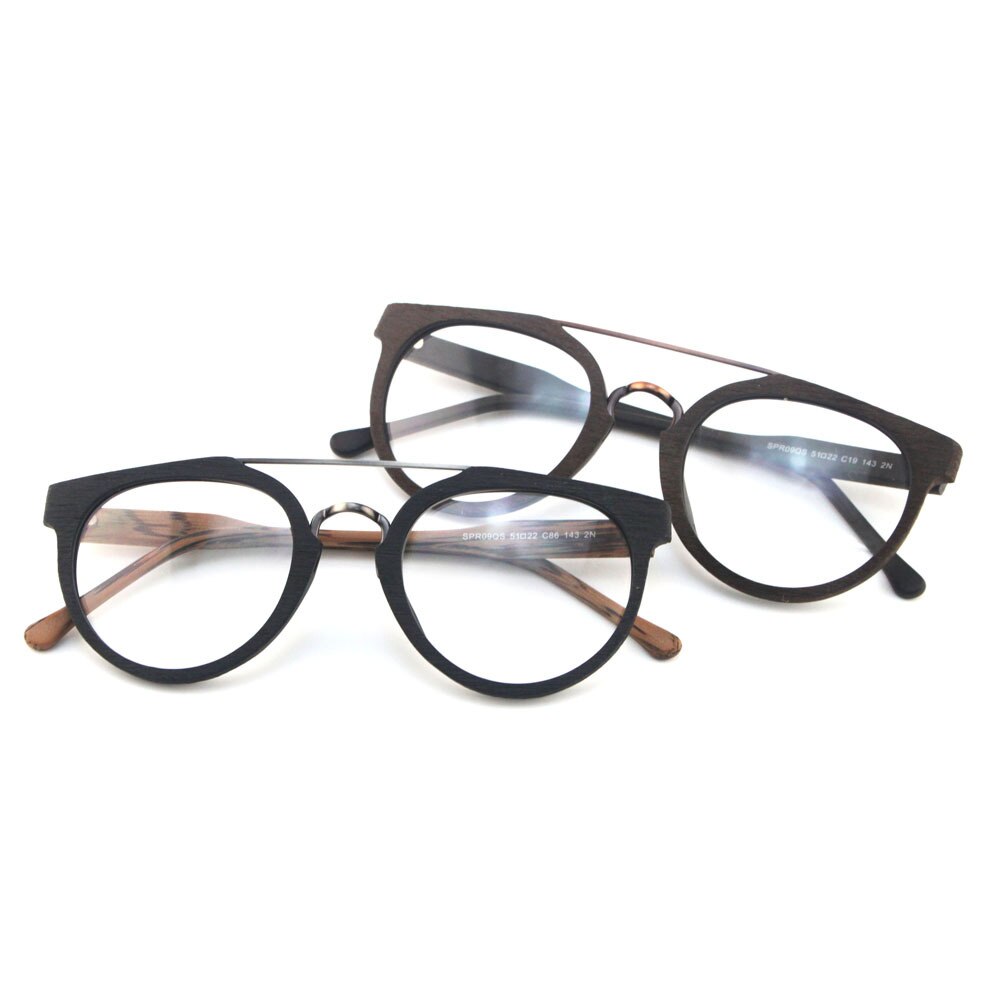 Hdcrafter Unisex Full Rim Round Wood Metal Acetate Double Bridge Frame Eyeglasses Spr09 Full Rim Hdcrafter Eyeglasses