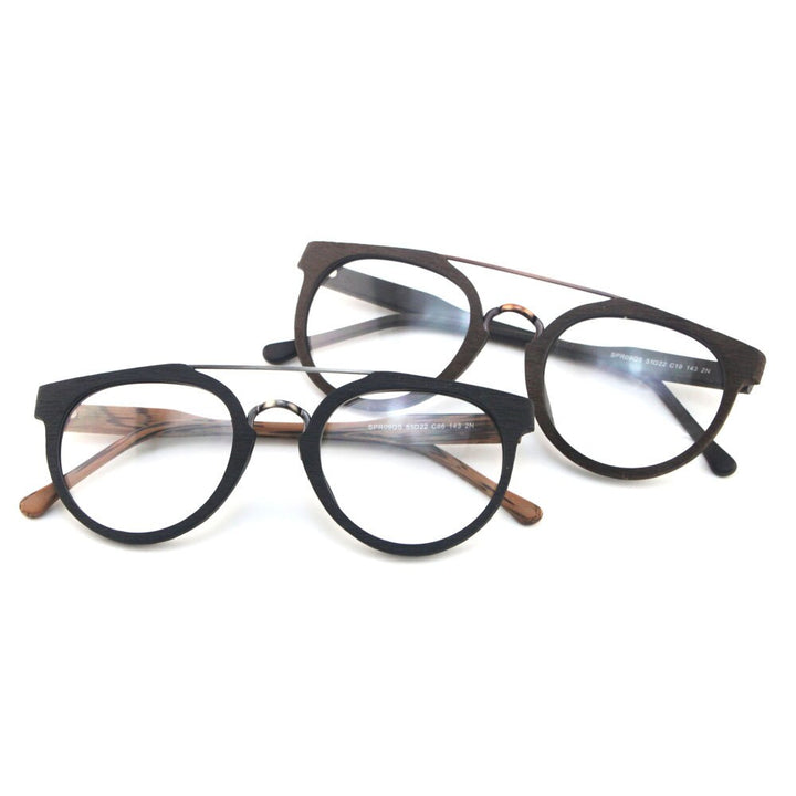 Hdcrafter Unisex Full Rim Round Wood Metal Acetate Double Bridge Frame Eyeglasses Spr09 Full Rim Hdcrafter Eyeglasses