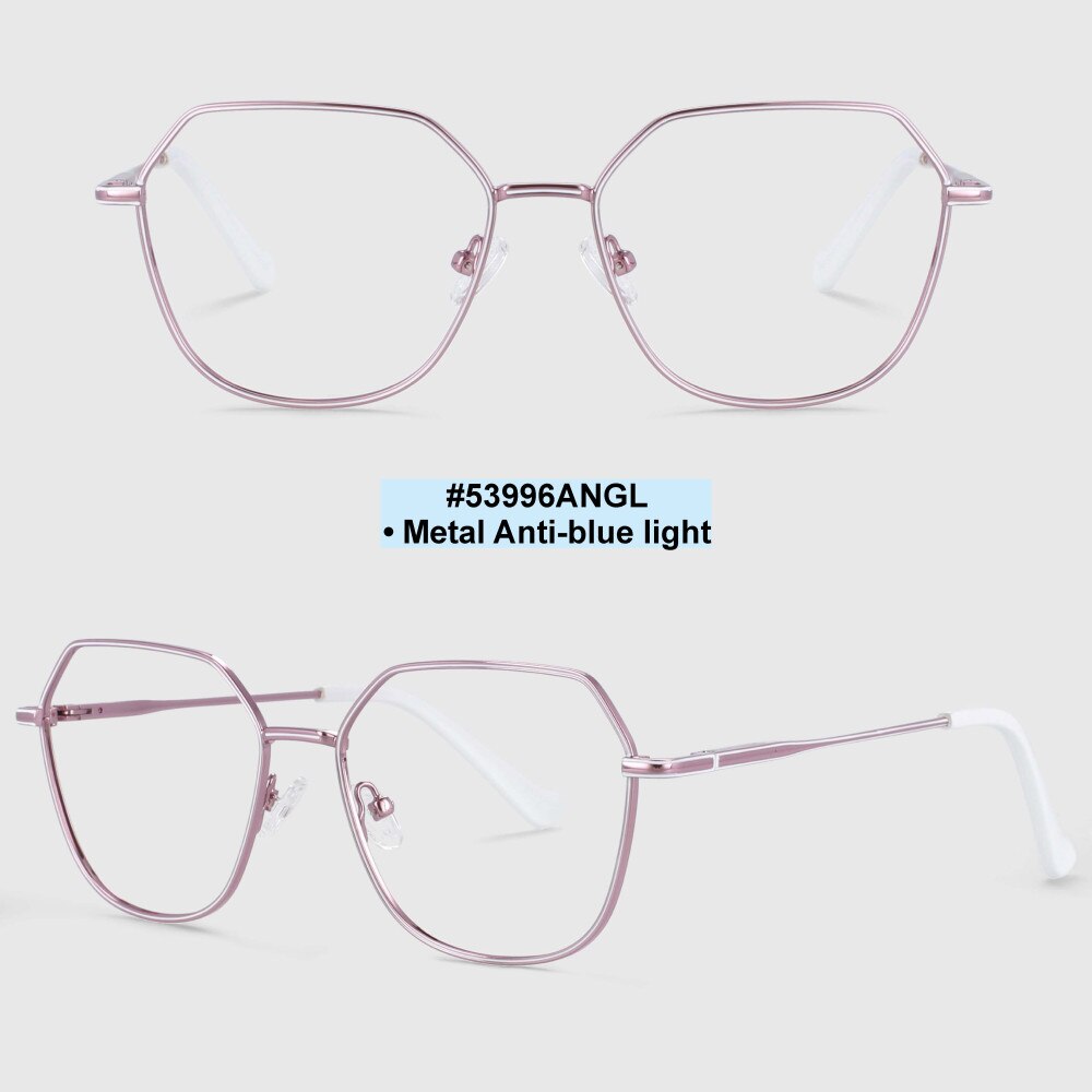 CCspace Unisex Full Rim Polygon Oval Alloy Frame Eyeglasses 53996 Full Rim CCspace pink white